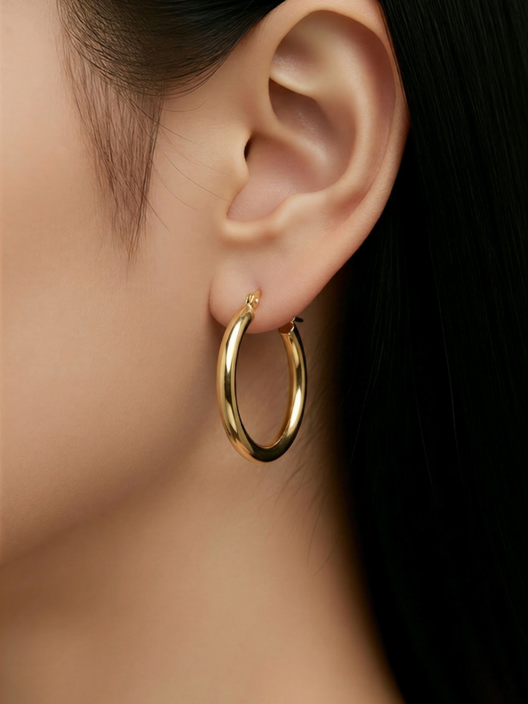 Gold Hoop Earrings 30mm Stainless Steel Chunky 4mm | Minimalist Everyday Classic